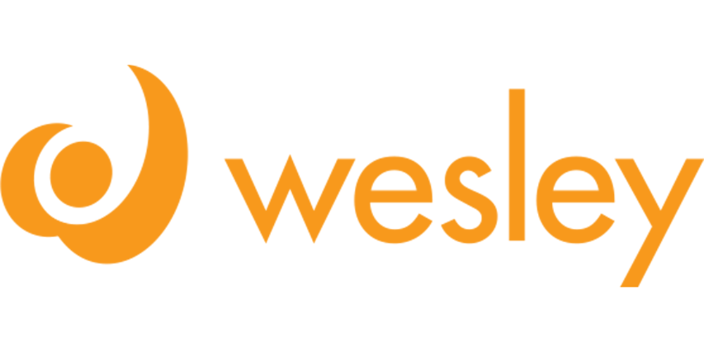 Wesley logo with icon and name in orange